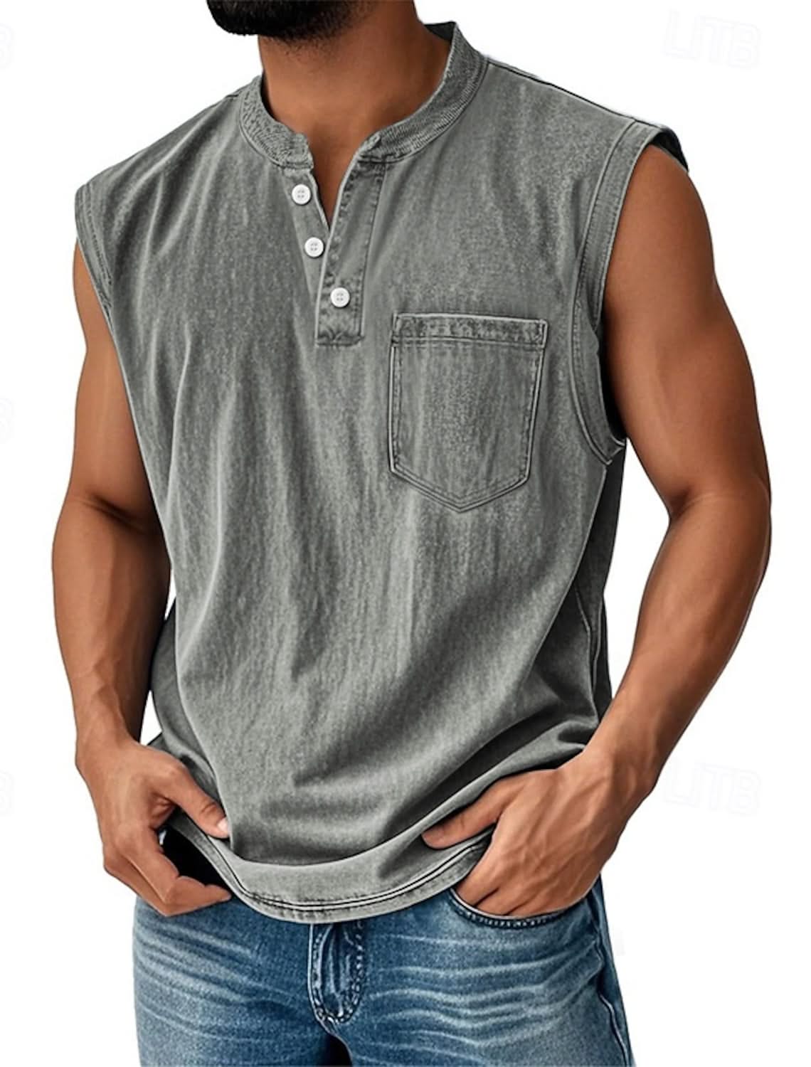 Henley-Top mit Vintage-Waschung