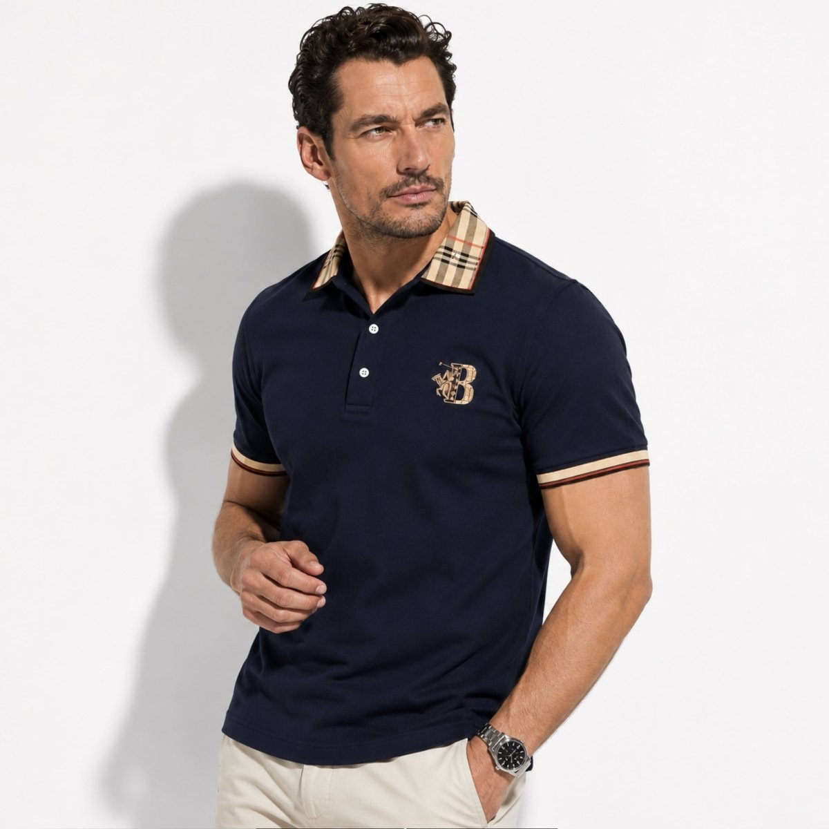 Herren-Poloshirt Mit Karokragen
