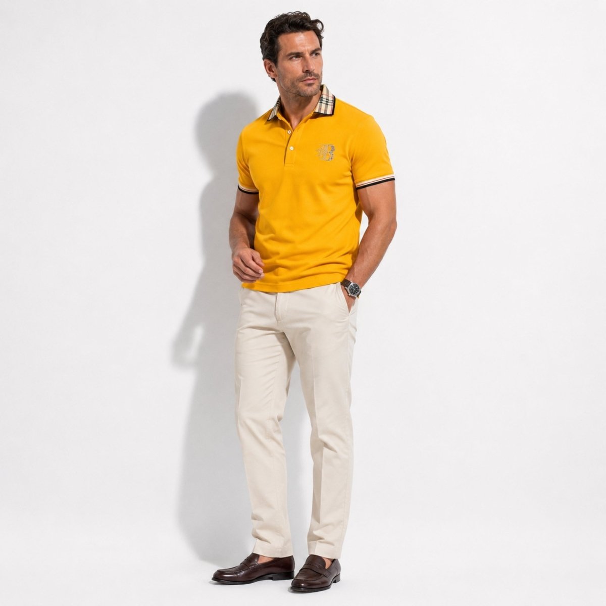 Herren-Poloshirt Mit Karokragen