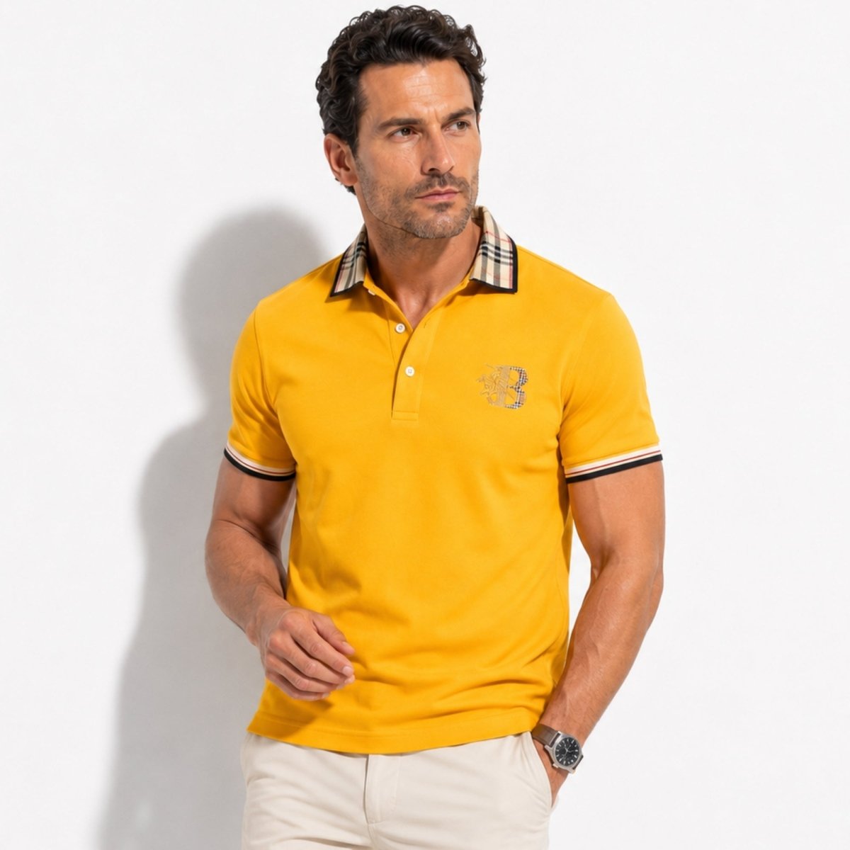 Herren-Poloshirt Mit Karokragen