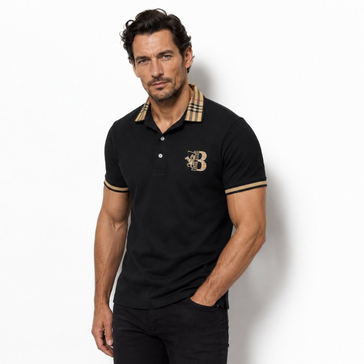 Herren-Poloshirt Mit Karokragen