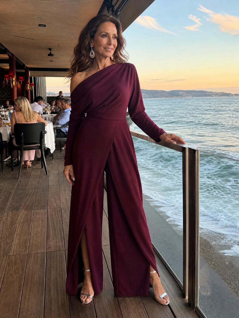 Emily One-Shoulder-Jumpsuit mit weitem Bein