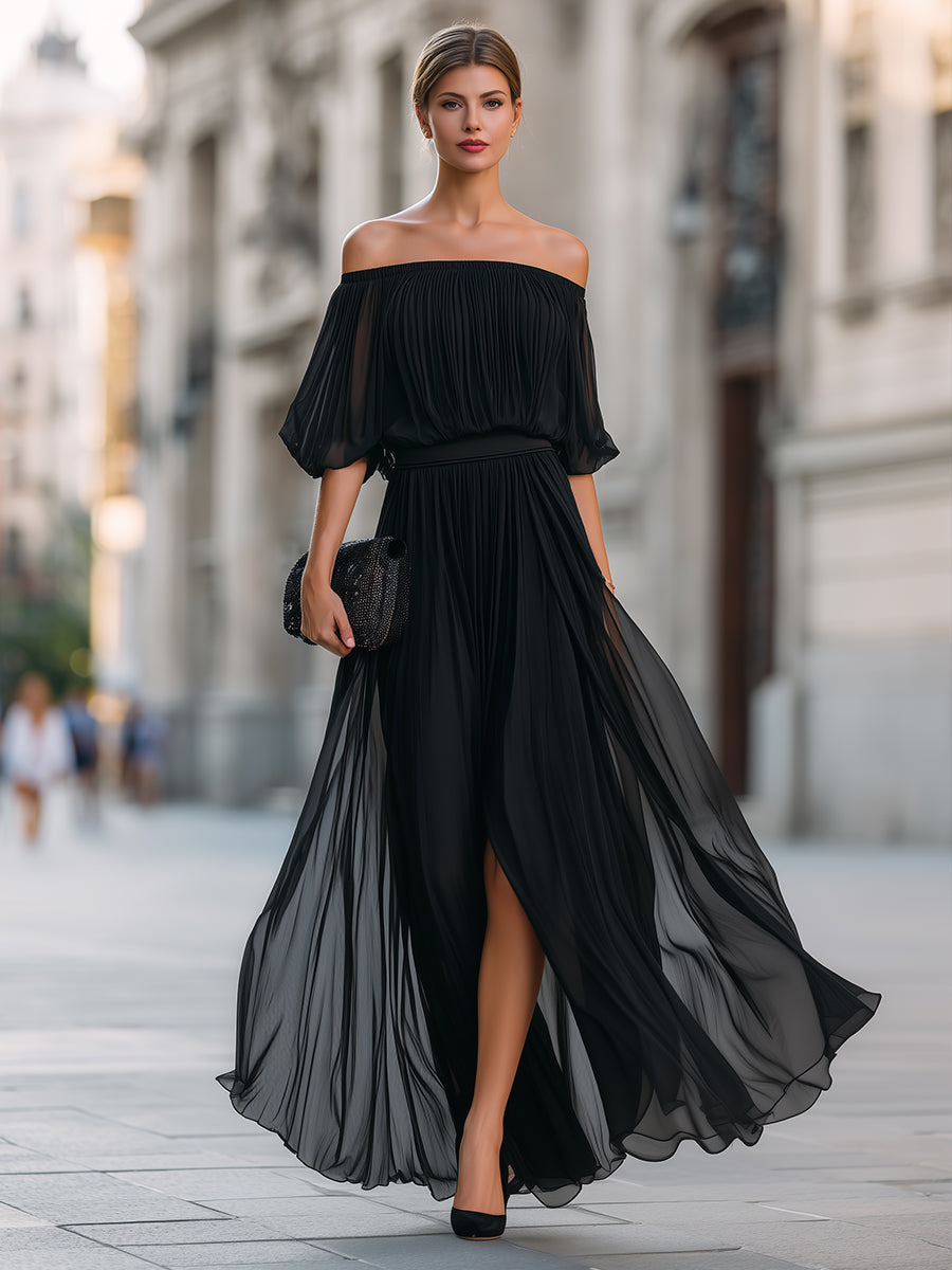 Elina Schulterfreies Maxikleid