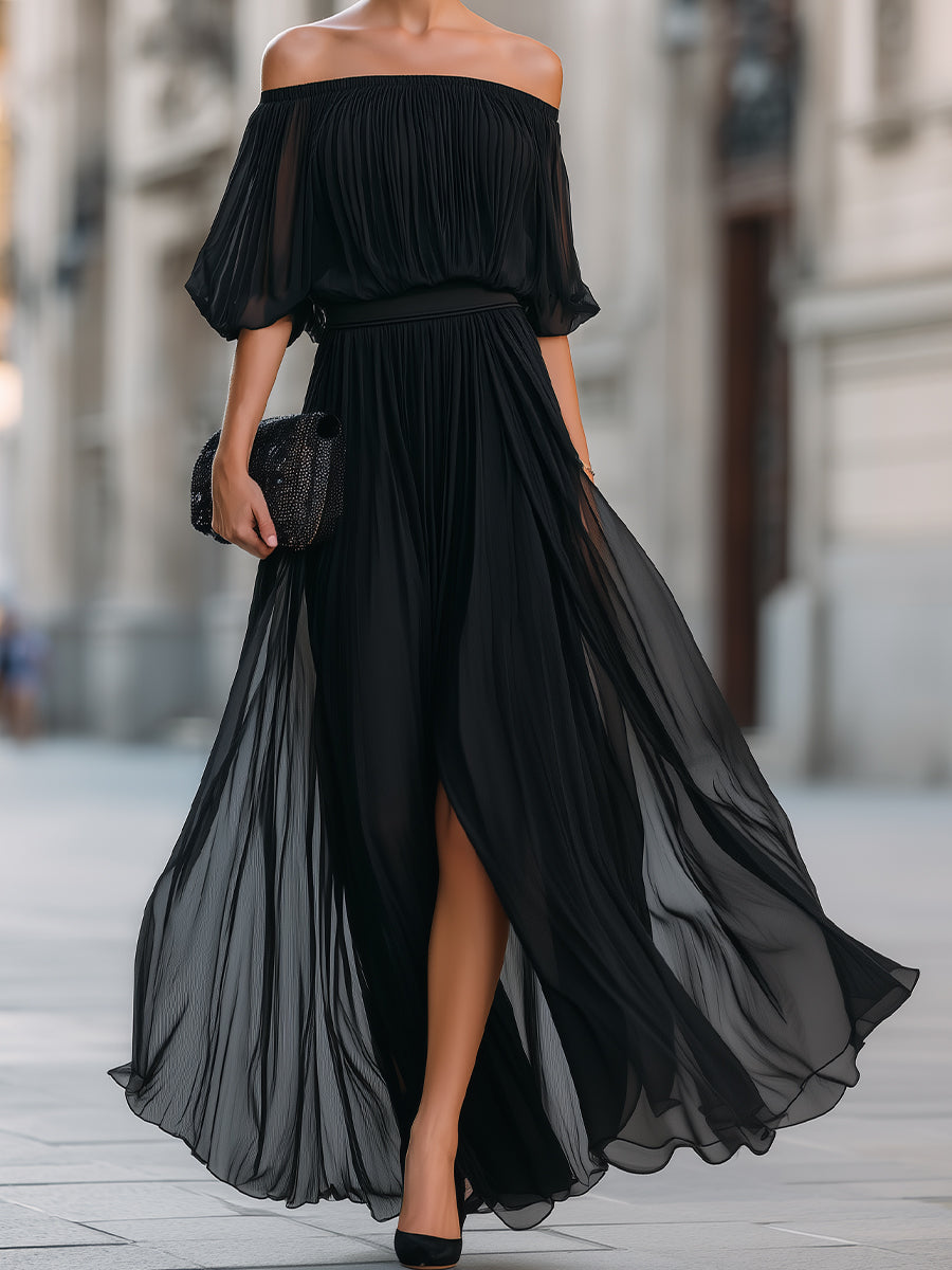 Elina Schulterfreies Maxikleid