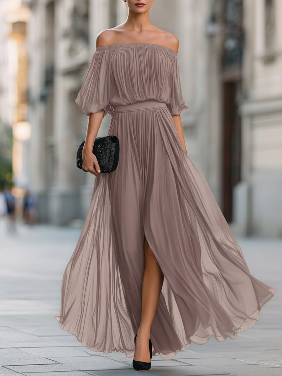 Elina Schulterfreies Maxikleid