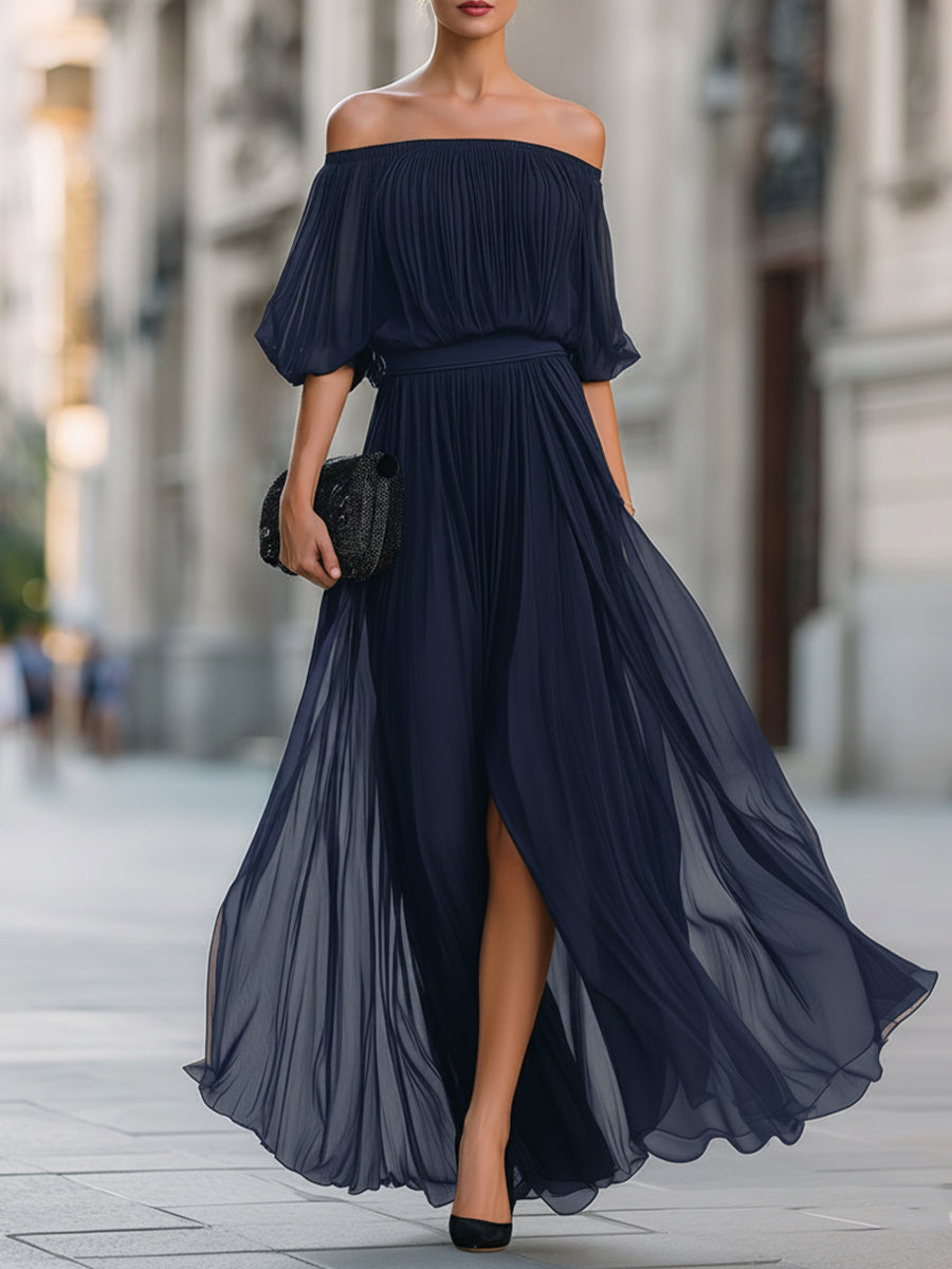 Elina Schulterfreies Maxikleid
