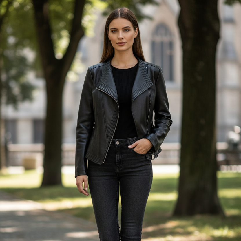 Damenjacke mit asymmetrischem Reißverschluss