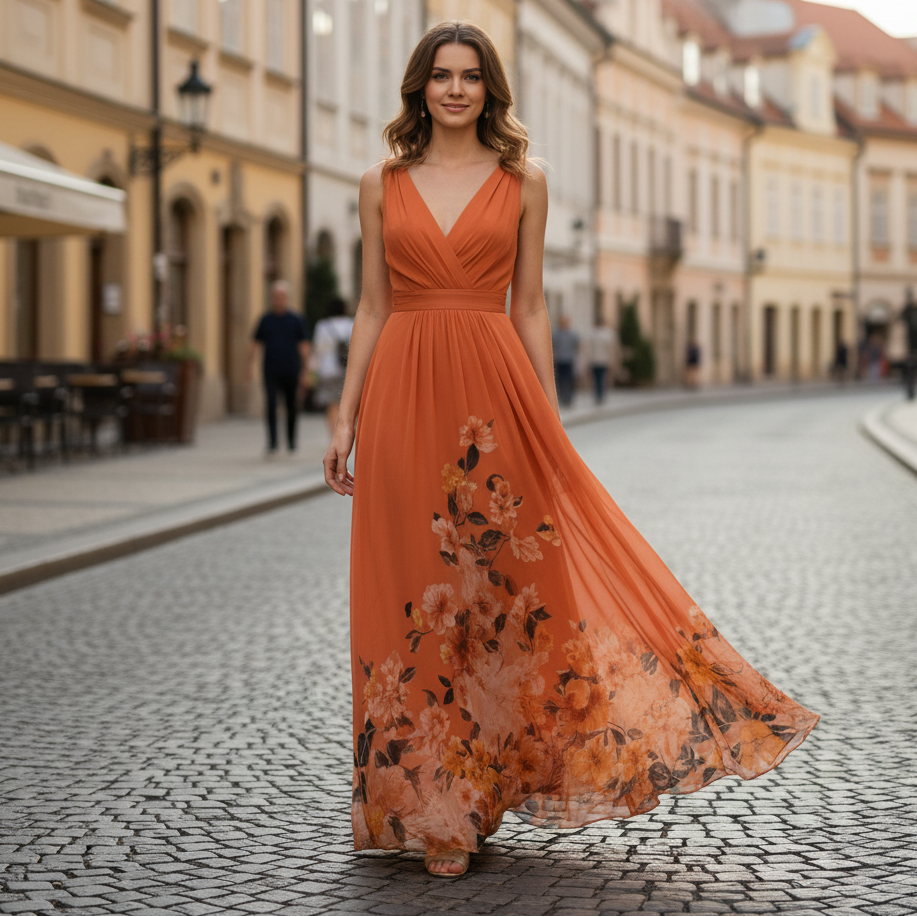 Geblümtes Maxikleid mit Fließender Passform