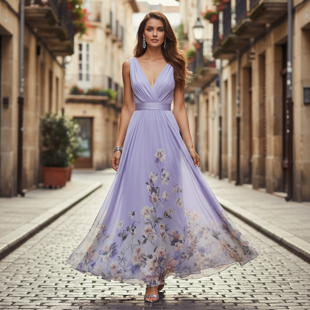 Geblümtes Maxikleid mit Fließender Passform