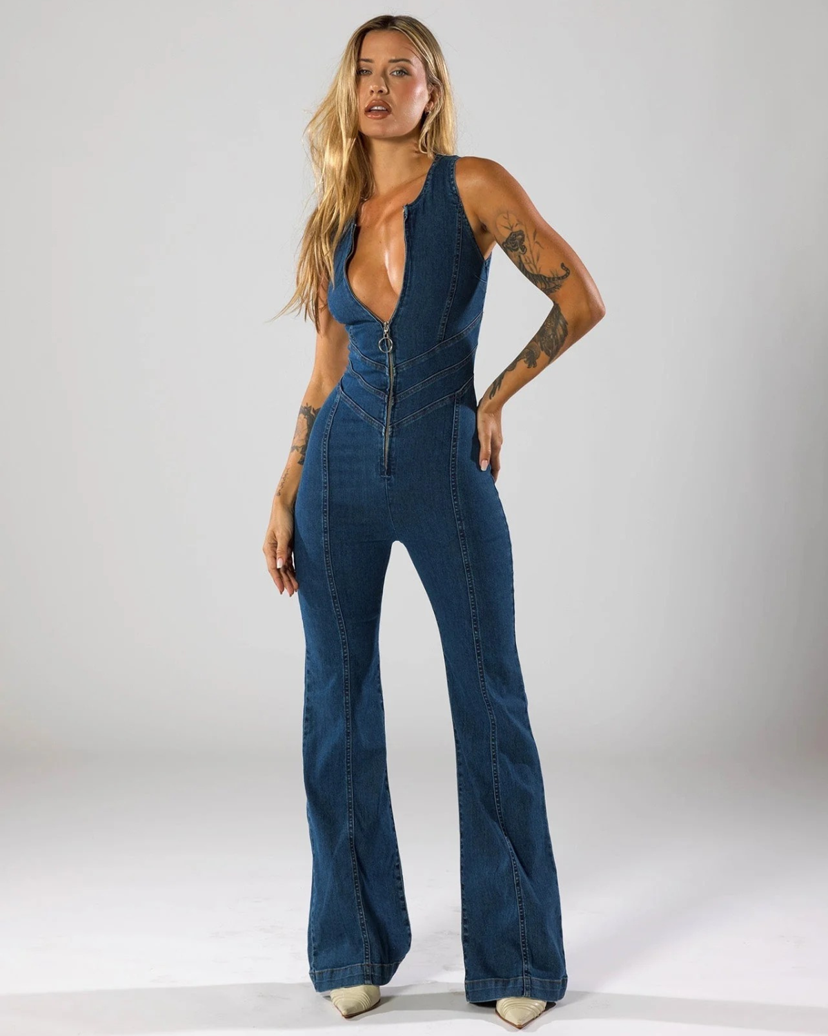 Schlag-Jumpsuit mit Frontreißverschluss