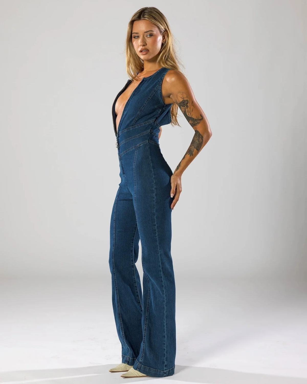Schlag-Jumpsuit mit Frontreißverschluss
