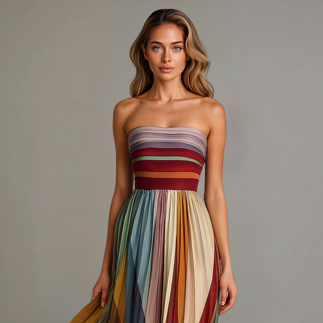 Luella Trägerloses Plissee-Maxikleid