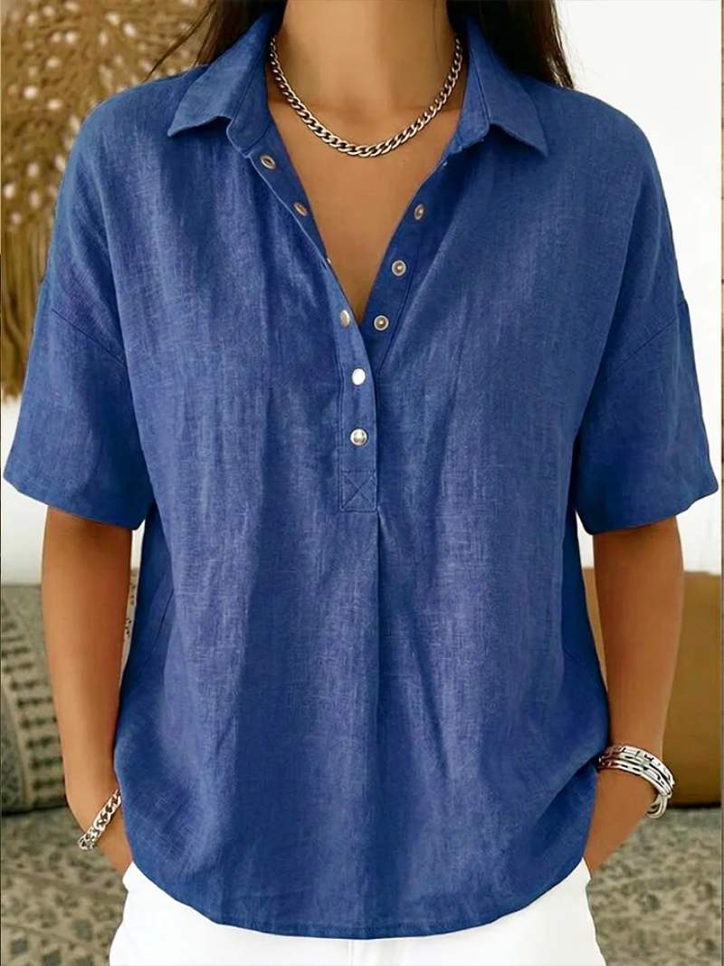 Bluse mit V-Ausschnitt und Knopfdetail