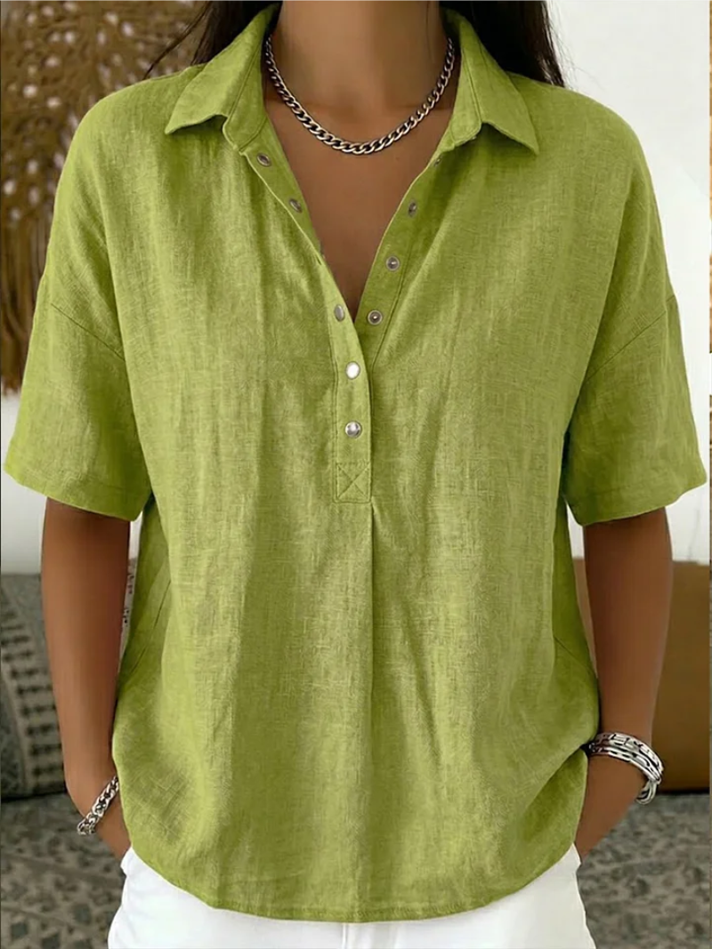 Bluse mit V-Ausschnitt und Knopfdetail