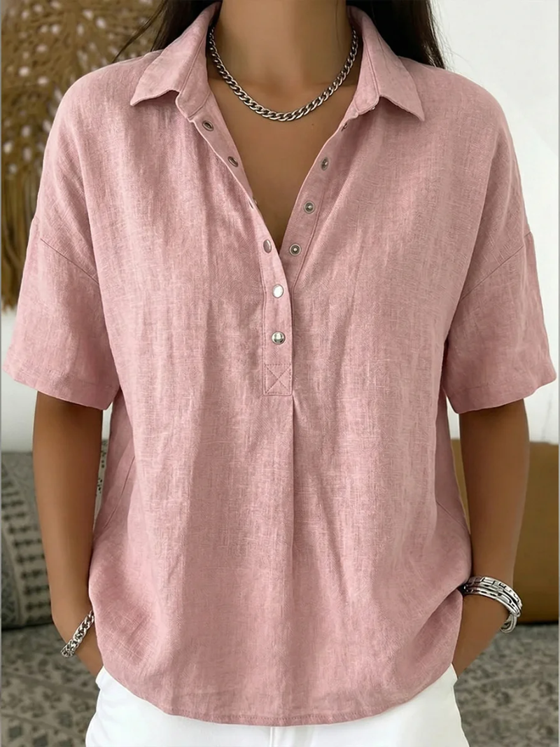 Bluse mit V-Ausschnitt und Knopfdetail