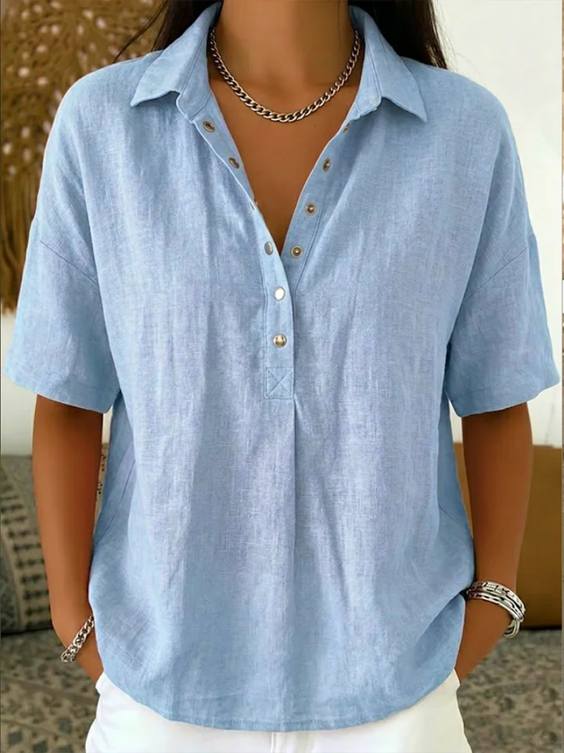 Bluse mit V-Ausschnitt und Knopfdetail