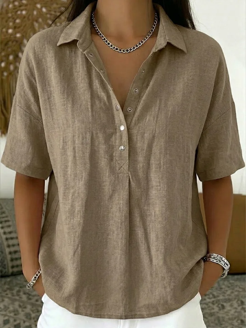 Bluse mit V-Ausschnitt und Knopfdetail