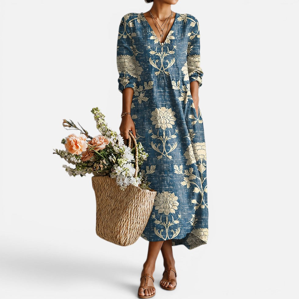 Geblümtes Maxikleid mit V-Ausschnitt