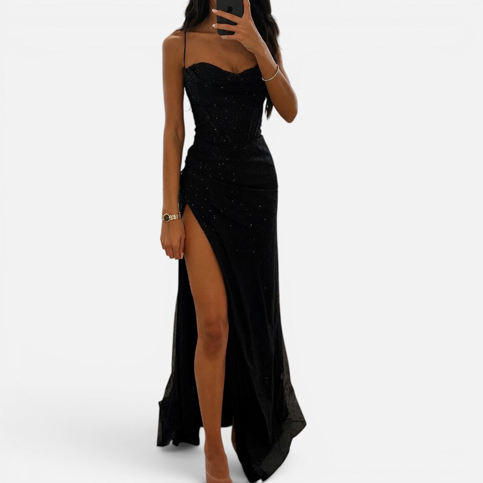 Glitzer-Maxikleid mit Beinschlitz