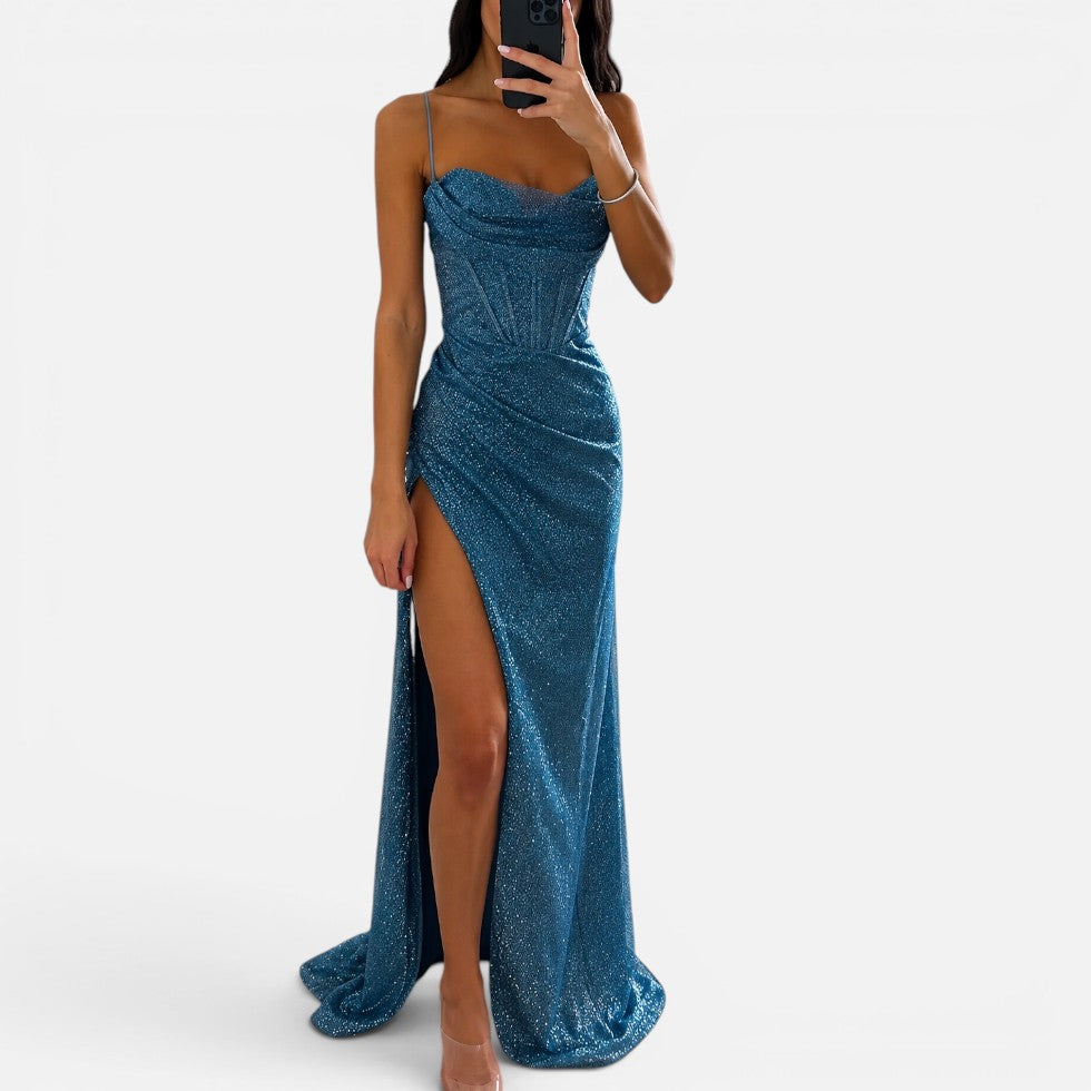Glitzer-Maxikleid mit Beinschlitz