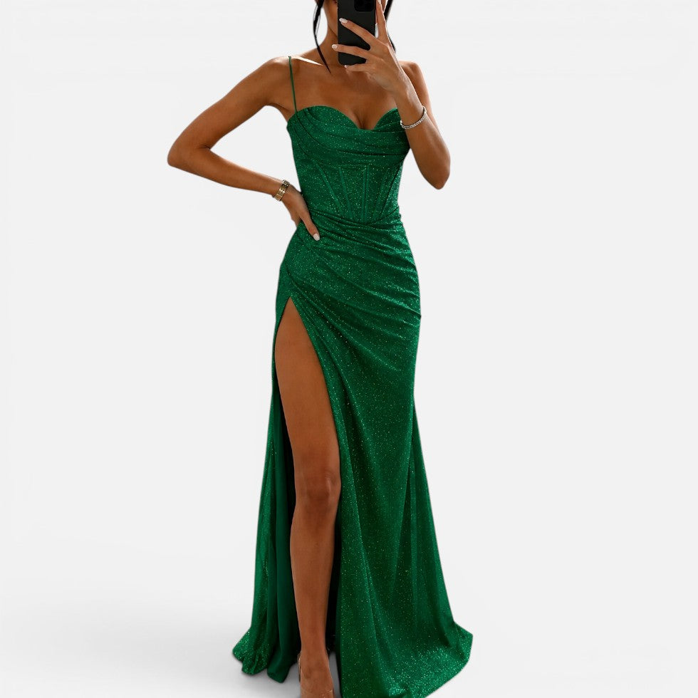 Glitzer-Maxikleid mit Beinschlitz