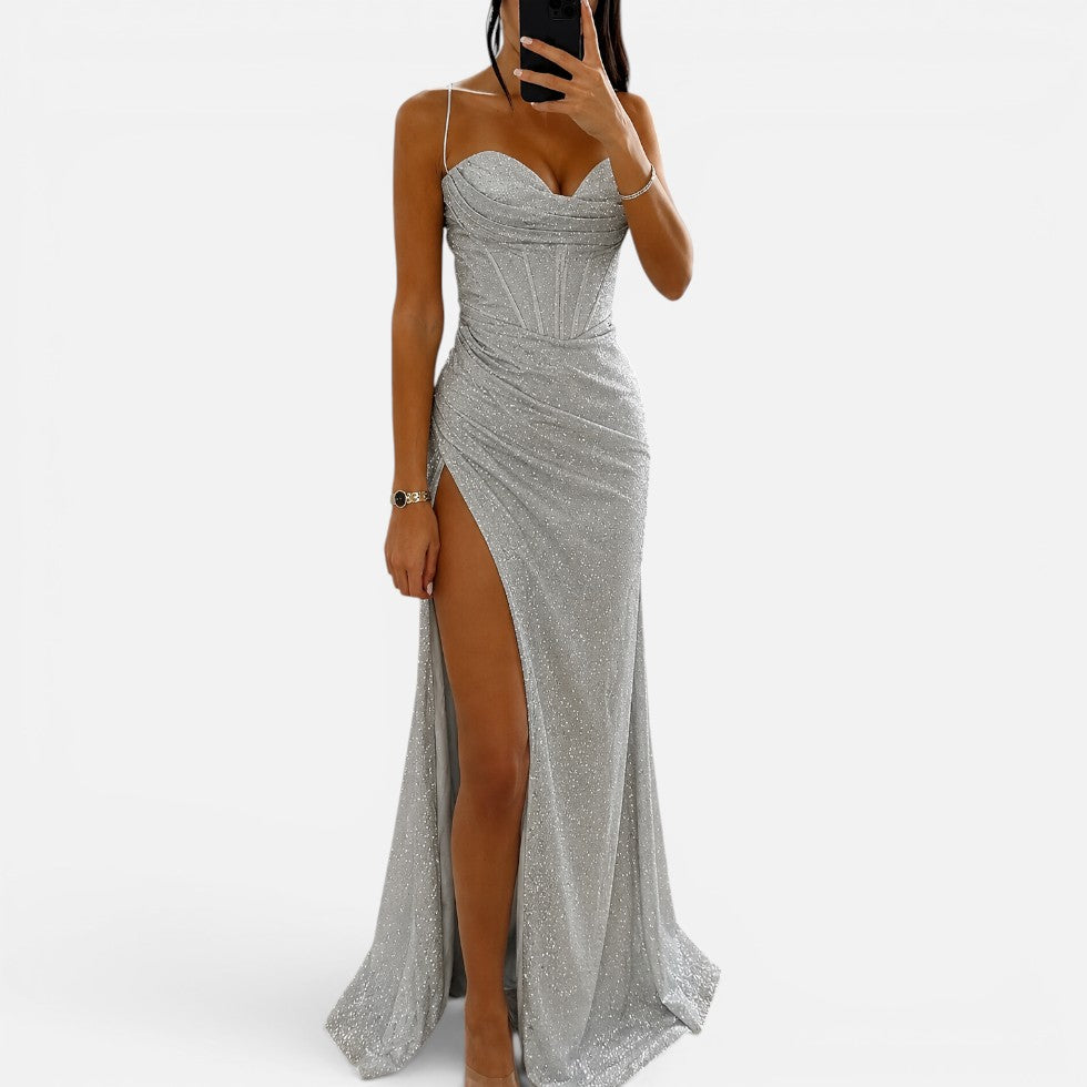 Glitzer-Maxikleid mit Beinschlitz