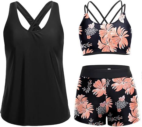 Dreiteiliges Tankini-Set mit Kreuzrücken