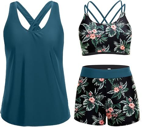 Dreiteiliges Tankini-Set mit Kreuzrücken