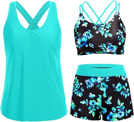 Dreiteiliges Tankini-Set mit Kreuzrücken