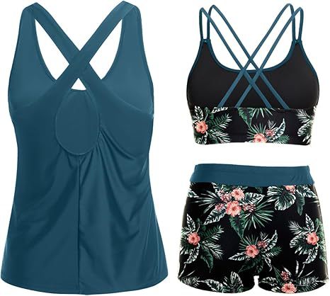 Dreiteiliges Tankini-Set mit Kreuzrücken