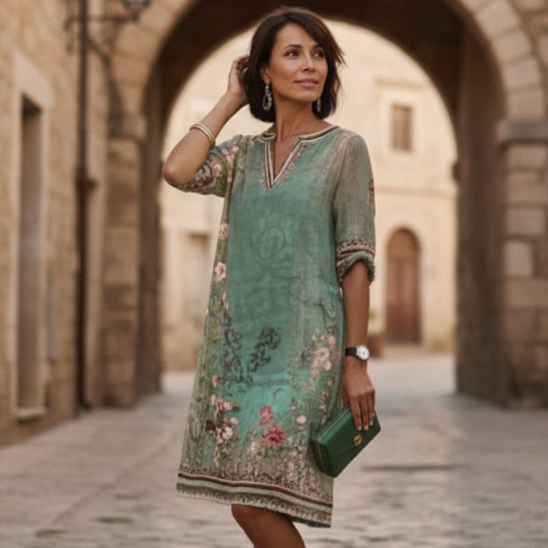 Florales Midikleid mit V-Ausschnitt