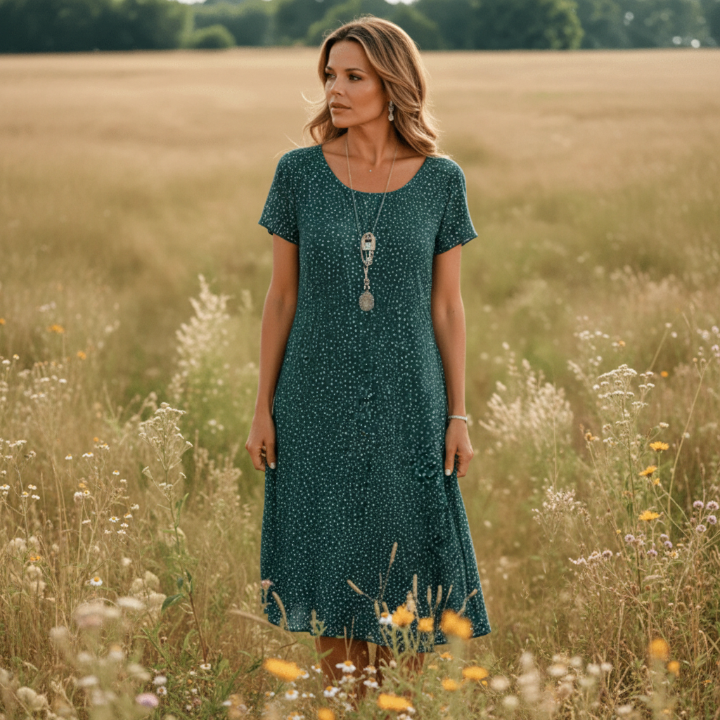 Else Women's Green Mini Summer Dress with Round Neck & Short Sleeves 0