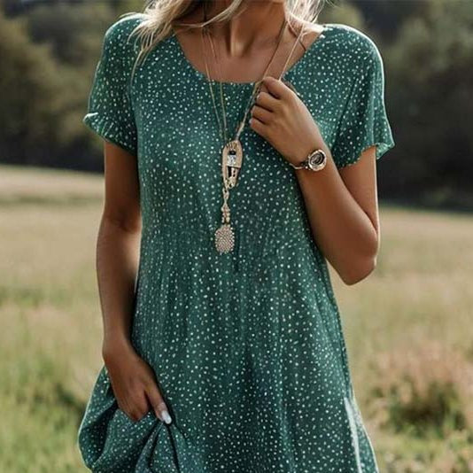 Else Women's Green Mini Summer Dress with Round Neck & Short Sleeves 1