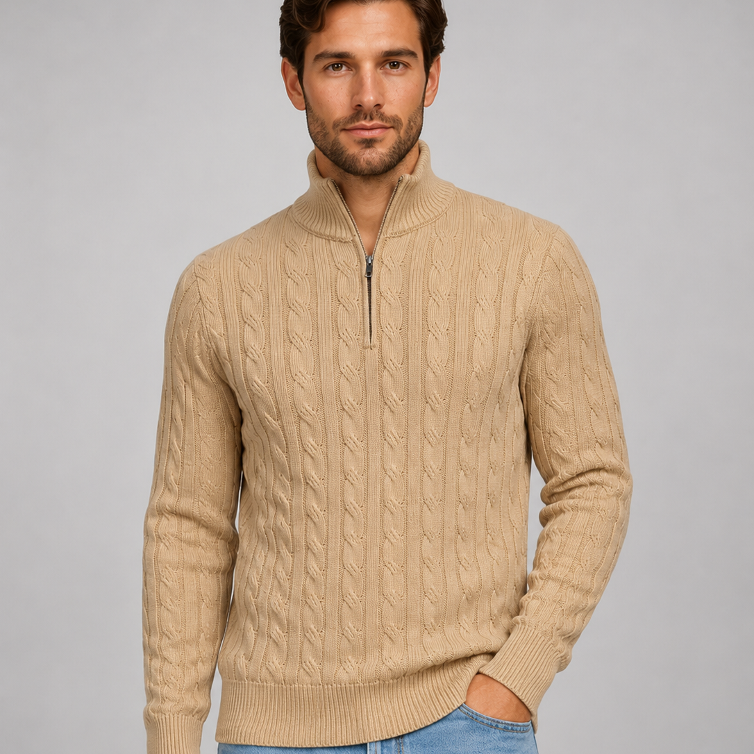 Herrenpullover mit Viertelreißverschluss