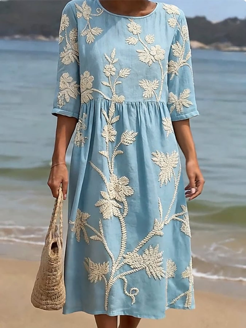 Midi-Kleid mit Blumenstickerei