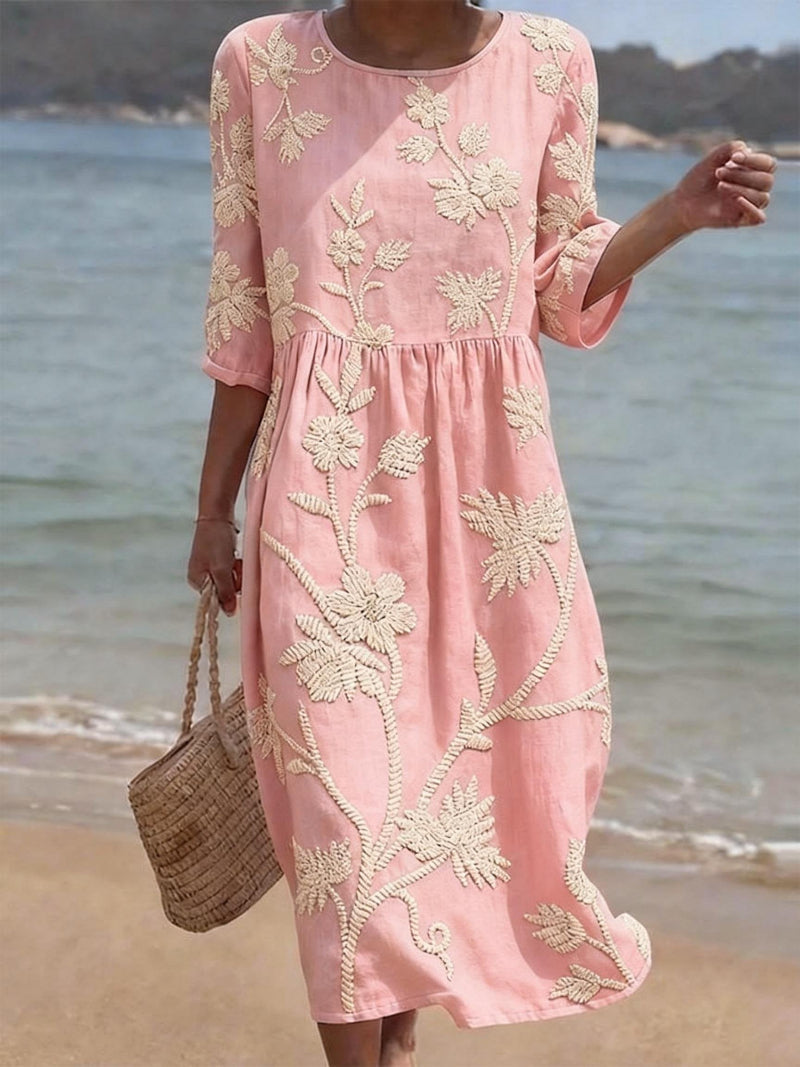 Midi-Kleid mit Blumenstickerei