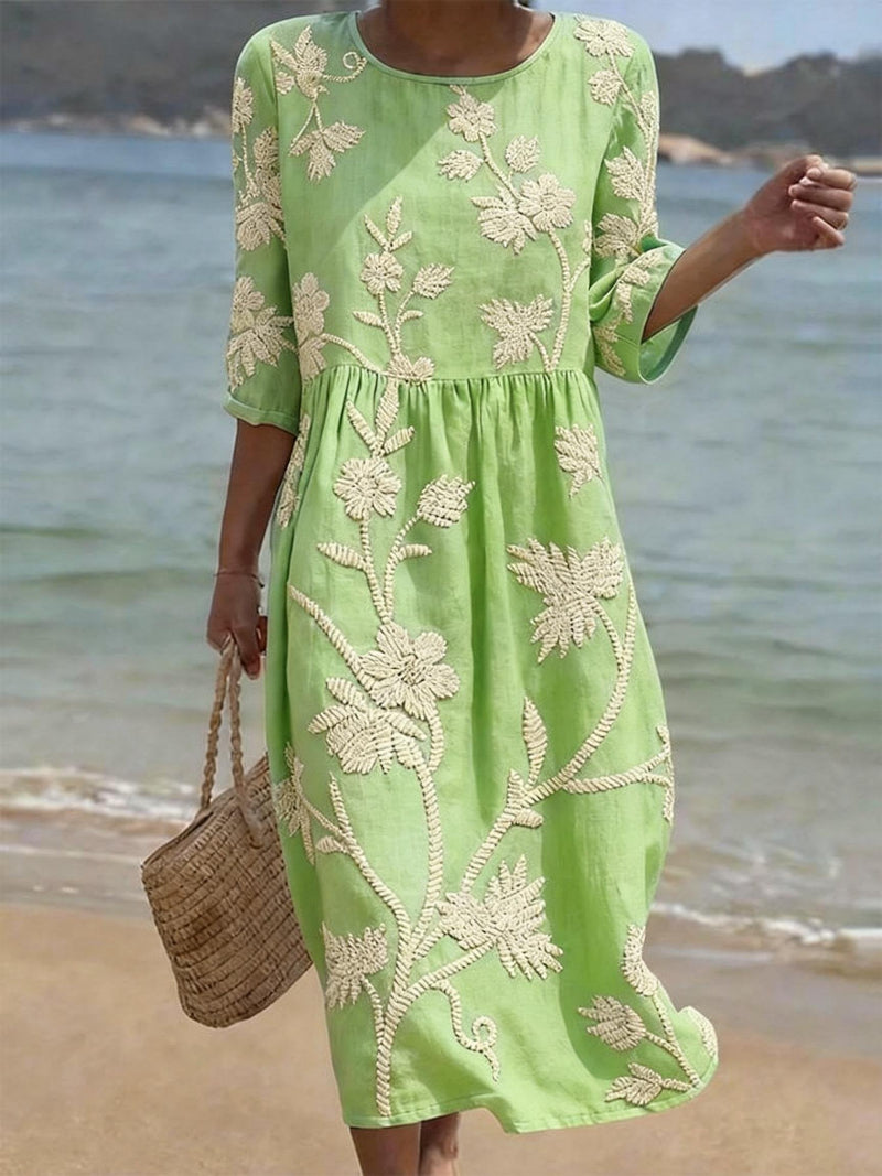 Midi-Kleid mit Blumenstickerei
