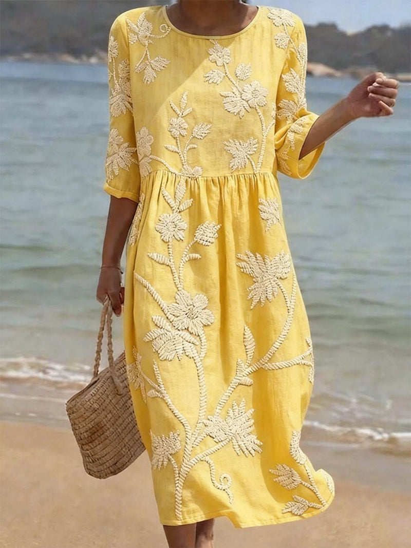 Midi-Kleid mit Blumenstickerei
