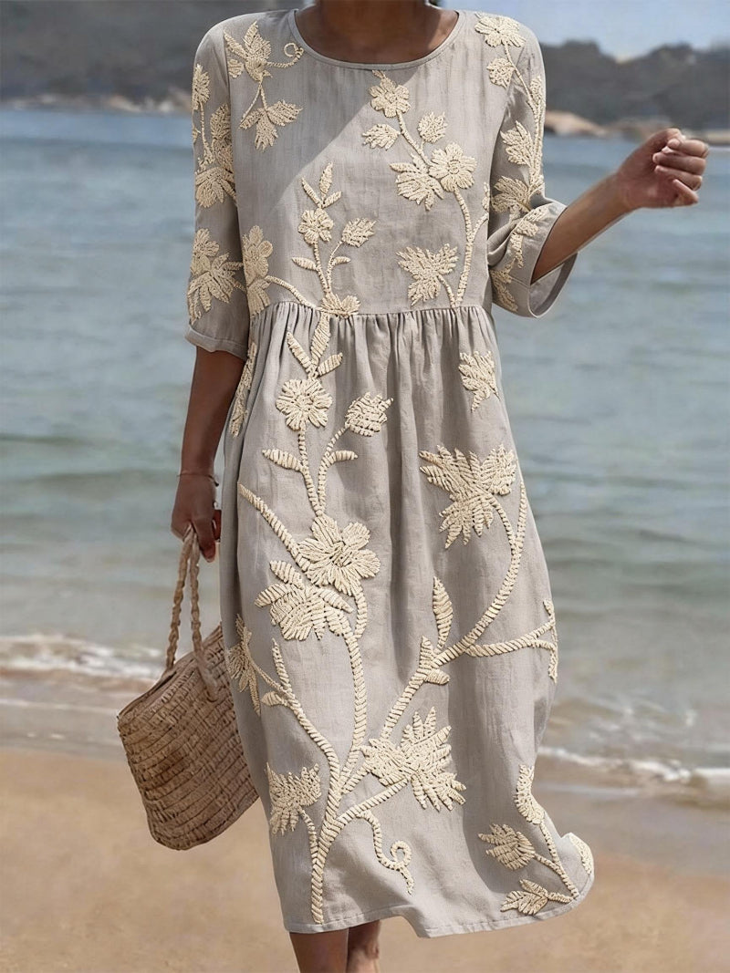 Midi-Kleid mit Blumenstickerei