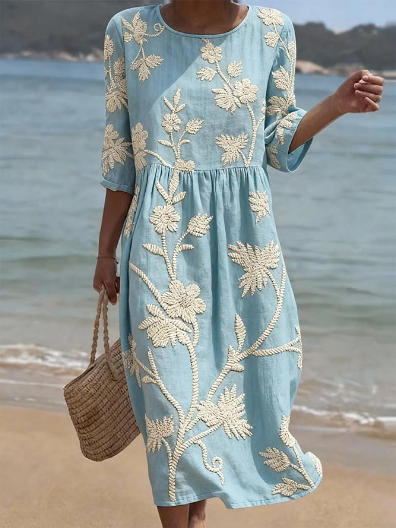 Midi-Kleid mit Blumenstickerei