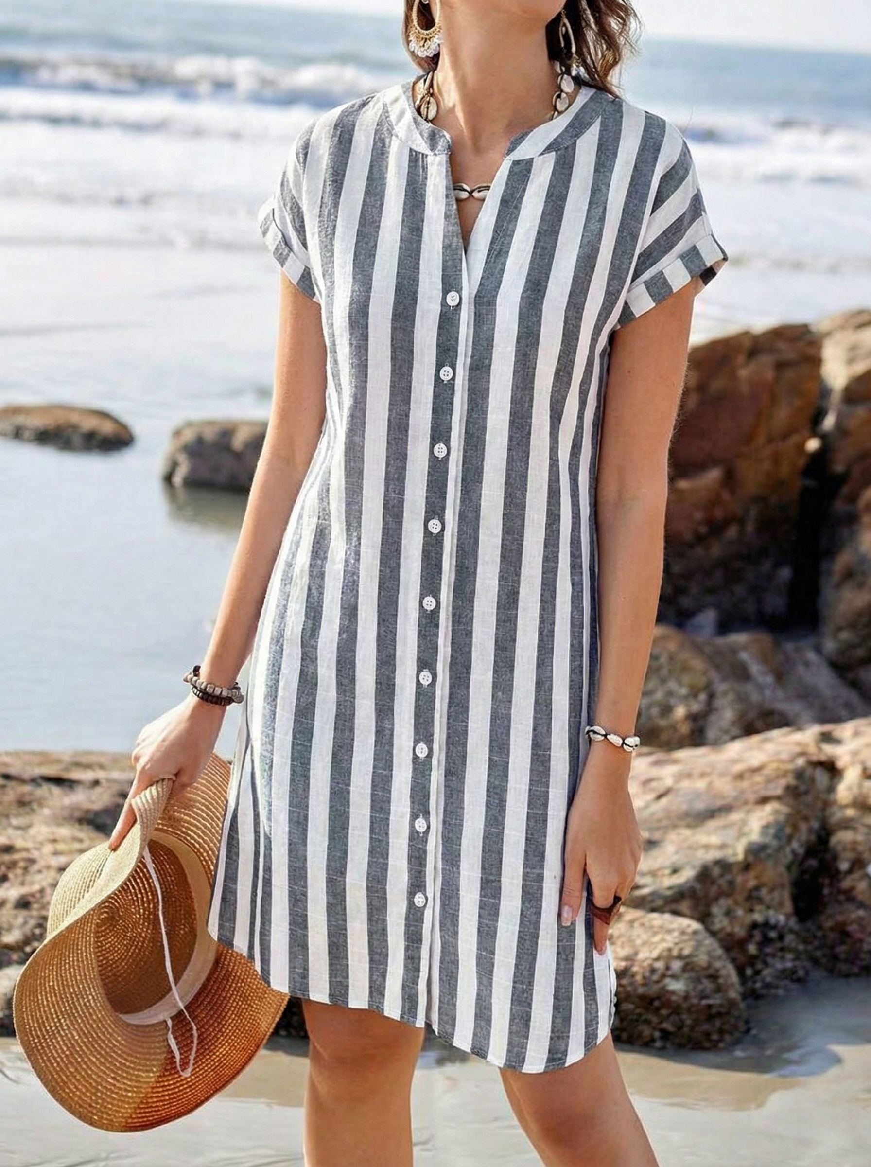 Gestreiftes Midi-Hemdkleid