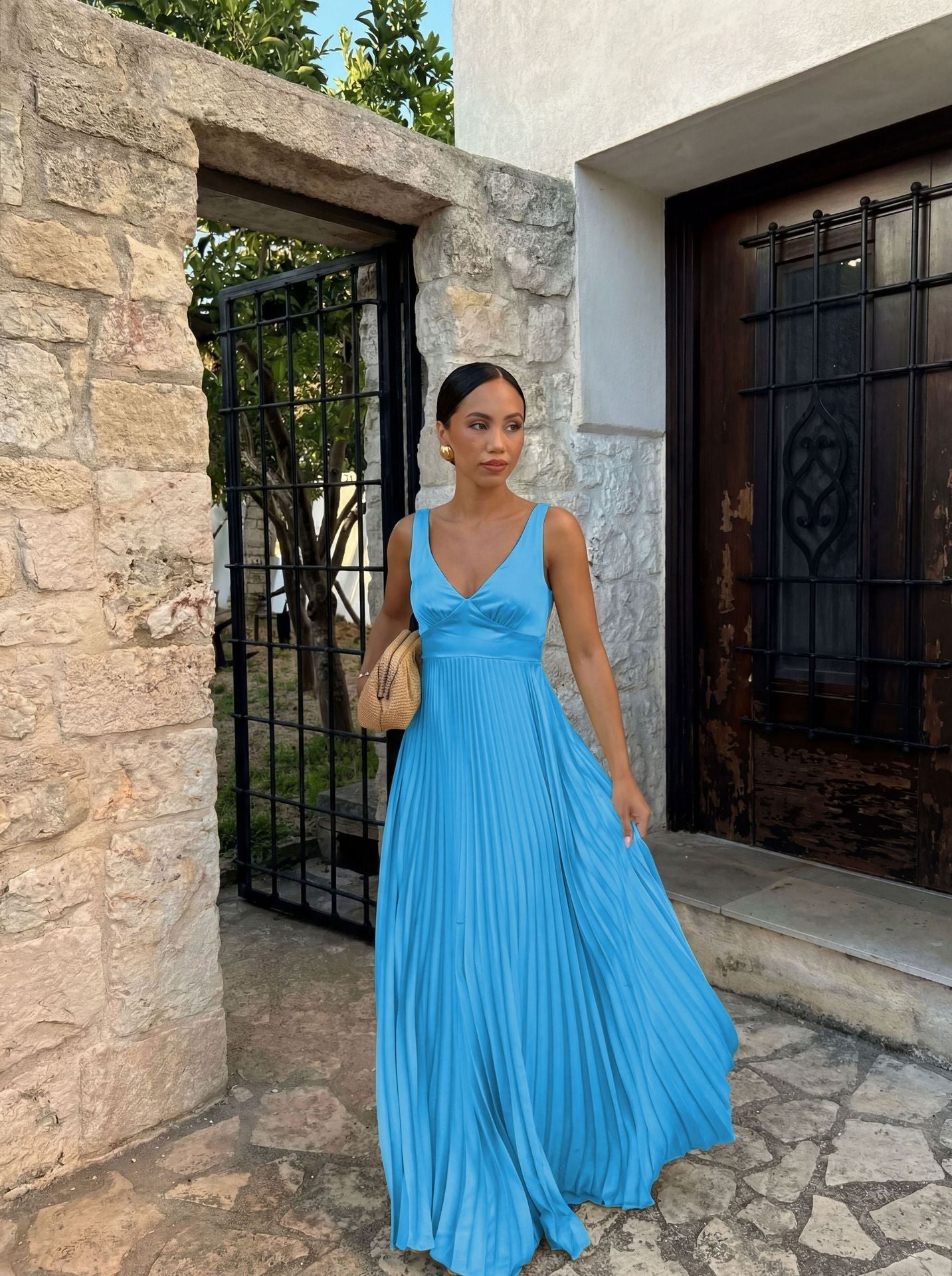 Plissiertes Maxikleid für Hochzeitsgäste