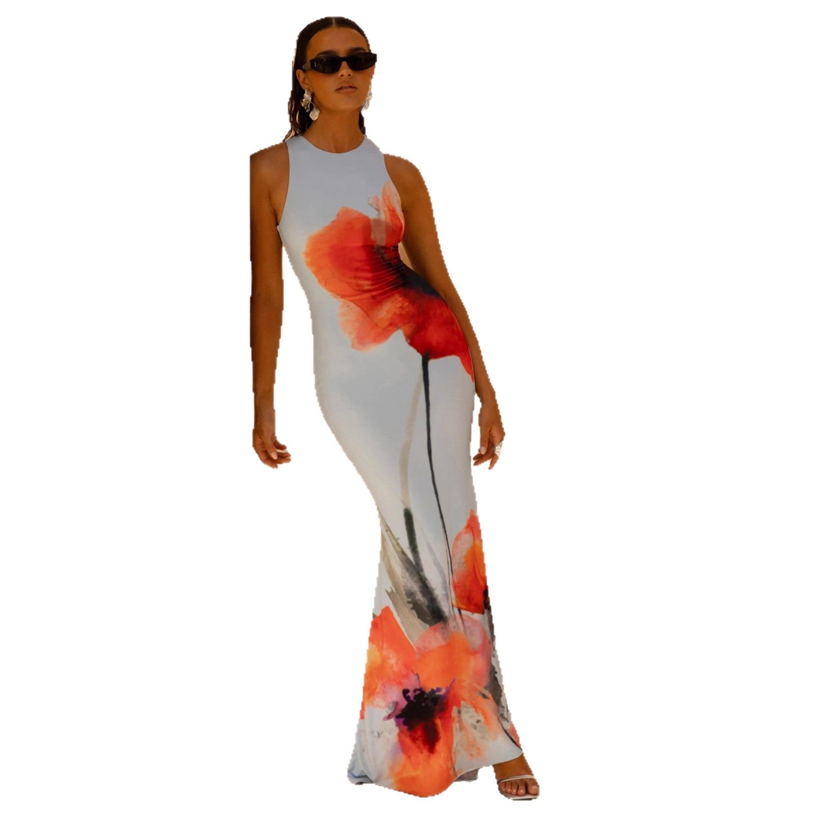 Figurbetontes Maxikleid mit Blumenmuster