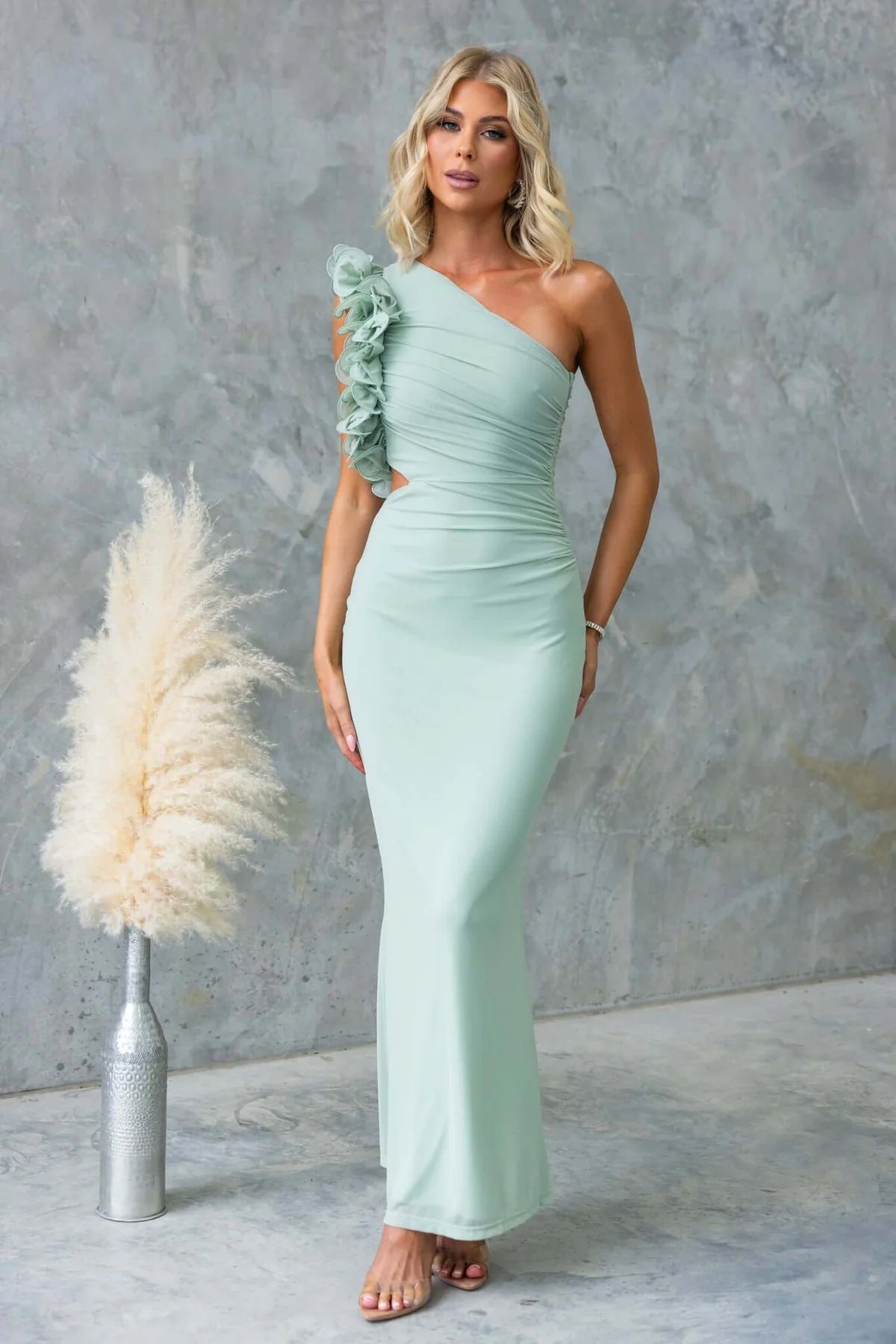 One-Shoulder-Maxikleid mit Rüschen