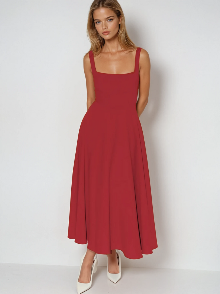 Ärmelloses Midikleid mit Karree-Ausschnitt