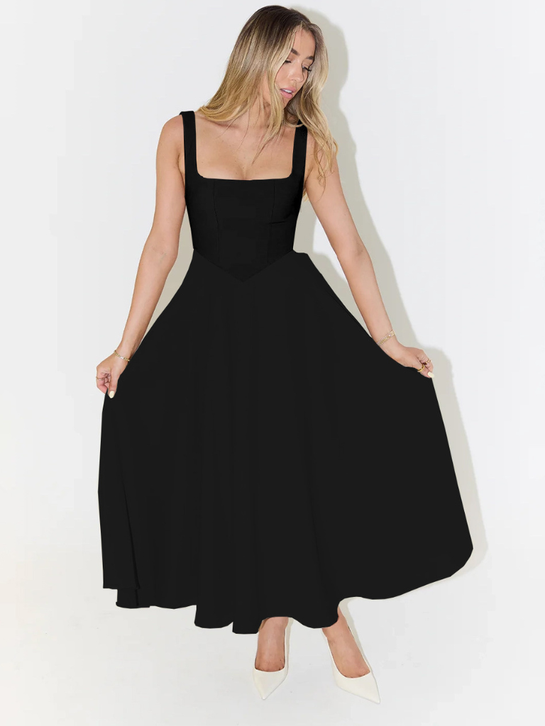 Ärmelloses Midikleid mit Karree-Ausschnitt