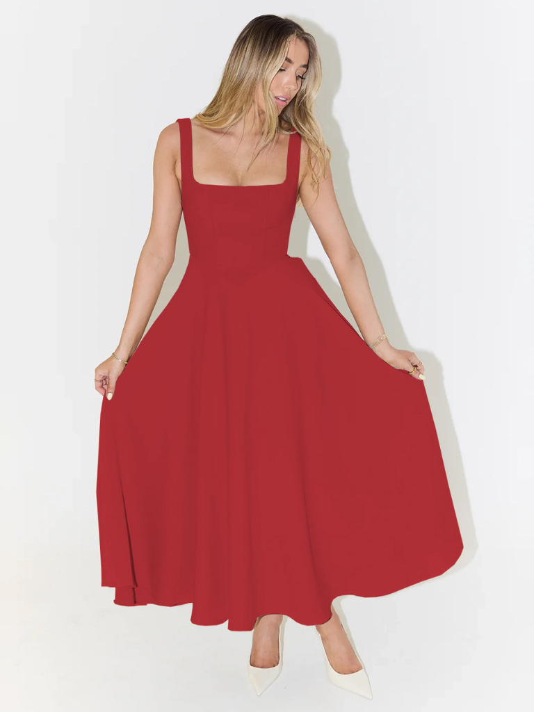 Ärmelloses Midikleid mit Karree-Ausschnitt