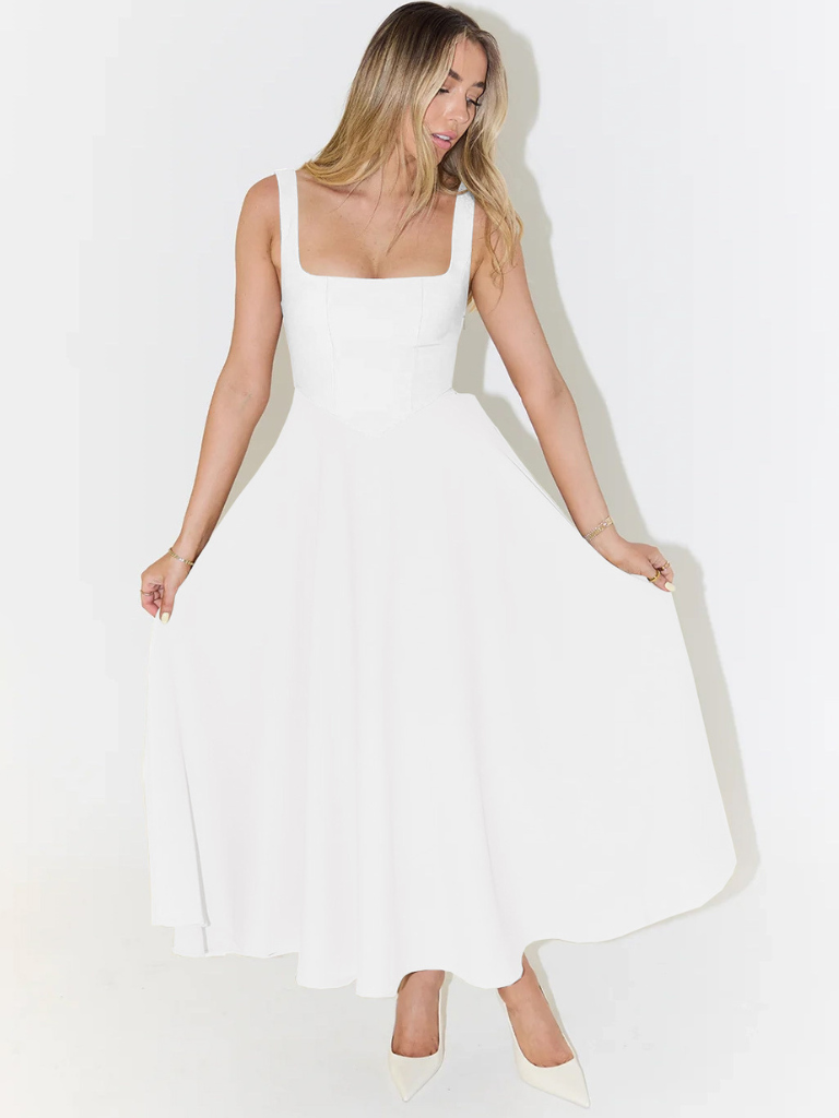 Ärmelloses Midikleid mit Karree-Ausschnitt