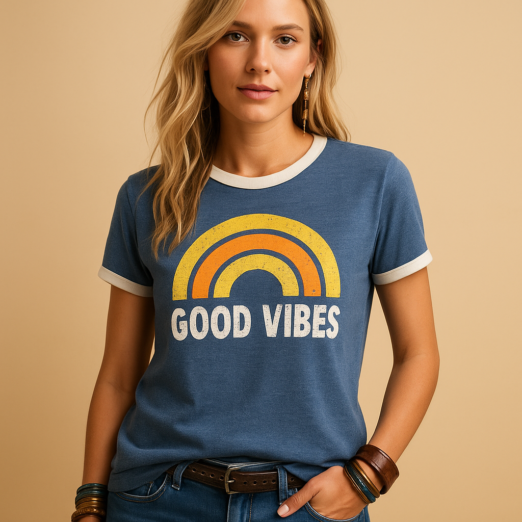 Damen-Shirt mit Retro-Regenbogenprint