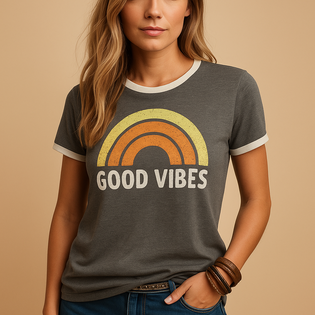 Damen-Shirt mit Retro-Regenbogenprint